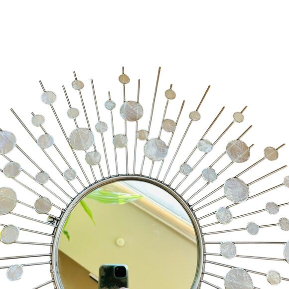SUNBURST MIRROR silver w/ capiz shells - read - Picture 6 of 13